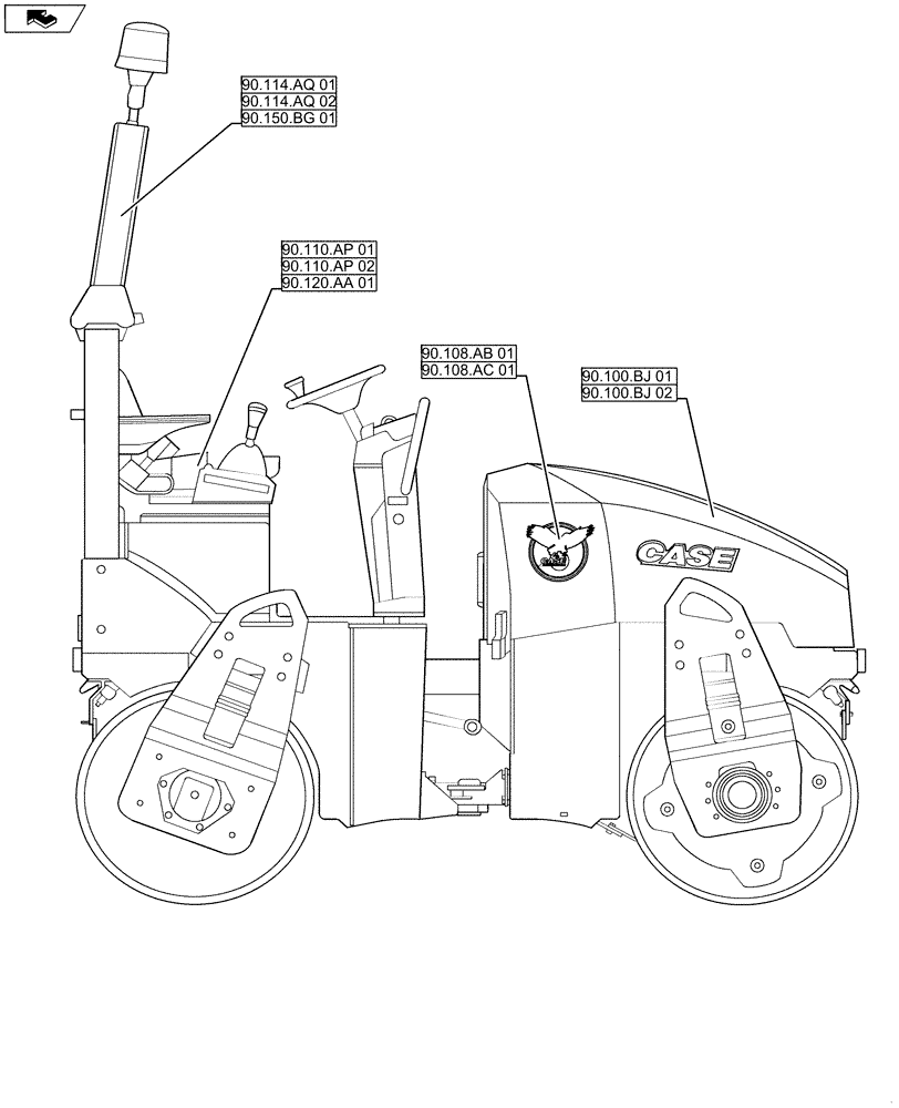 Схема запчастей Case DV45 - (00.000.90) - PICTORIAL INDEX - PLATFORM, CAB, BODYWORK AND DECALS (00) - GENERAL & PICTORIAL INDEX