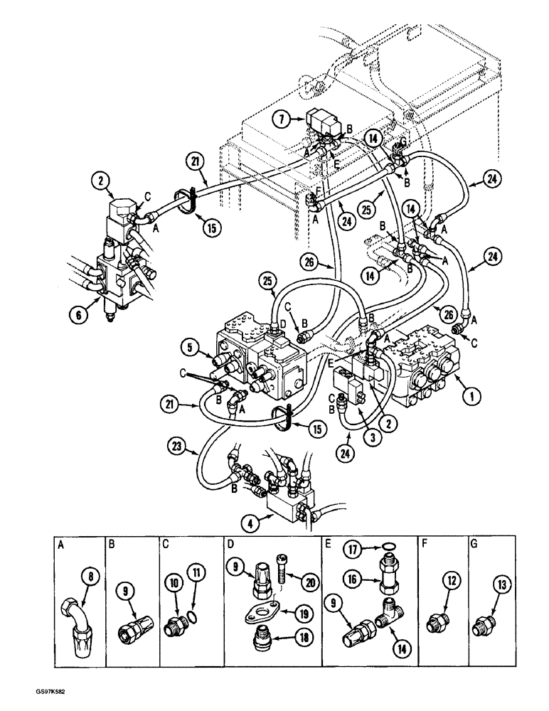 Схема запчастей Case 220B - (8-040) - HYDRAULIC CIRCUIT DRAIN RETURN LINES, P.I.N. 74441 THROUGH 74569 (08) - HYDRAULICS