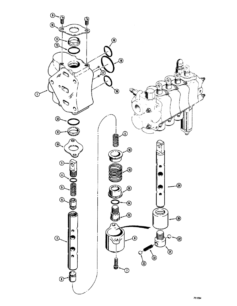 Схема запчастей Case 26 - (068) - 3 POINT HITCH D52970 CONTROL VALVE (4 SPOOL), PITCH, TILT AND IMPLEMENT SPOOLS 