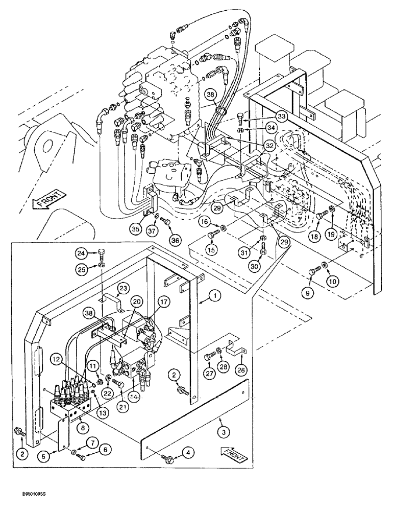 Схема запчастей Case 9020B - (8-022) - CONTROL COMPONENT MOUNTING AND HOSE SUPPORTS (08) - HYDRAULICS