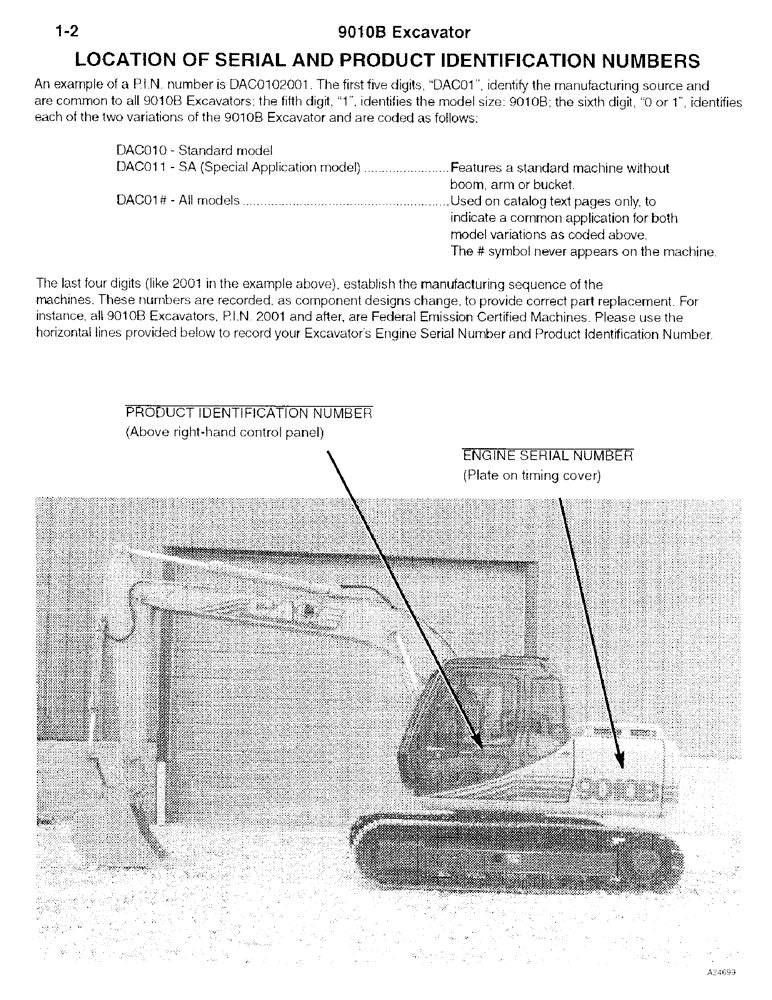 Схема запчастей Case 9010B - (1-002) - LOCATION OF SERIAL AND PRODUCT IDENTIFICATION NUMBERS (00) - PICTORIAL INDEX