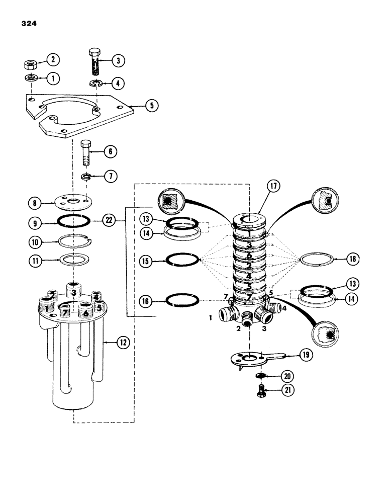 Схема запчастей Case 980B - (324) - 7-PORT SWIVEL AND RELATED PARTS (07) - HYDRAULIC SYSTEM