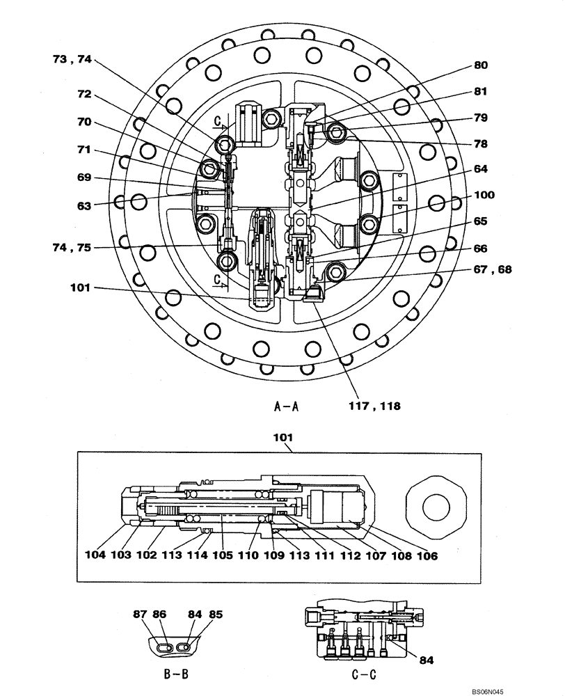 Схема запчастей Case CX290B - (06-04) - MOTOR ASSY - TRAVEL, INLET AND OUTLET (06) - POWER TRAIN