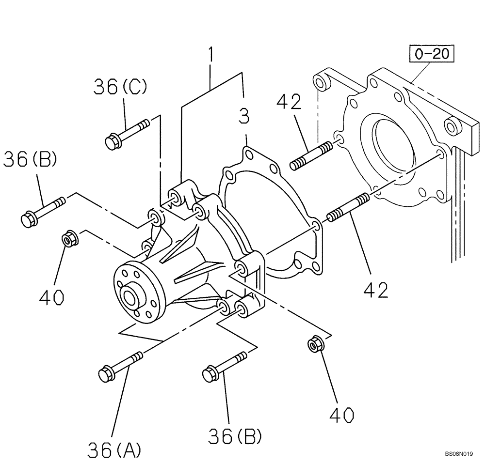 Схема запчастей Case CX210B - (02-24) - WATER PUMP SYSTEM (02) - ENGINE