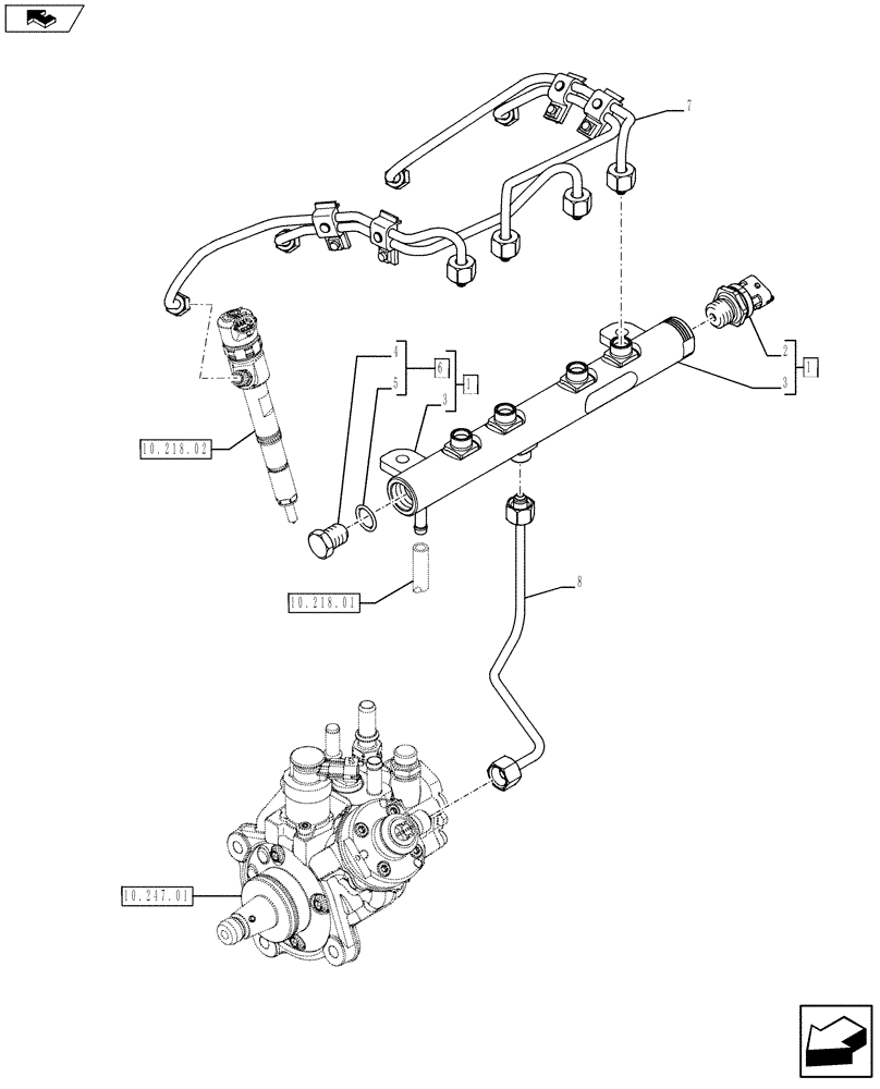 Схема запчастей Case F5HFL413B A002 - (10.218.03) - INJECTION EQUIPMENT - PIPING (504388245) (10) - ENGINE