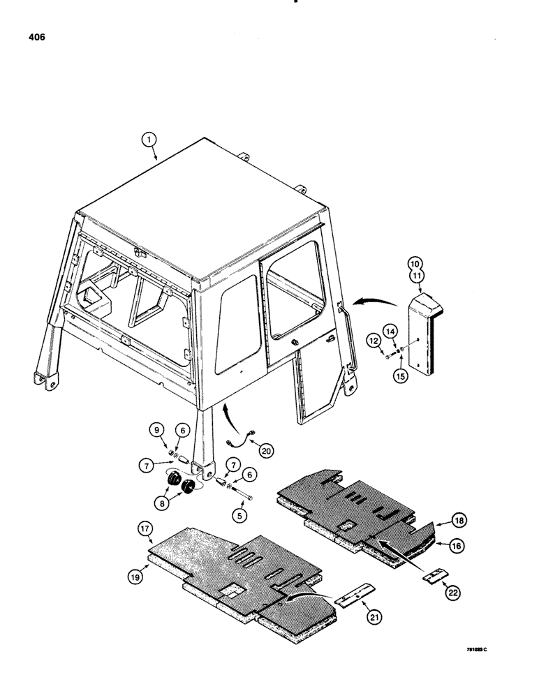 Схема запчастей Case 1150C - (406) - NON-PRESSURIZED CAB, FRAME, MOUNTING AND FLOORMATS, B4 TRAC SN 7307881 (09) - CHASSIS/ATTACHMENTS