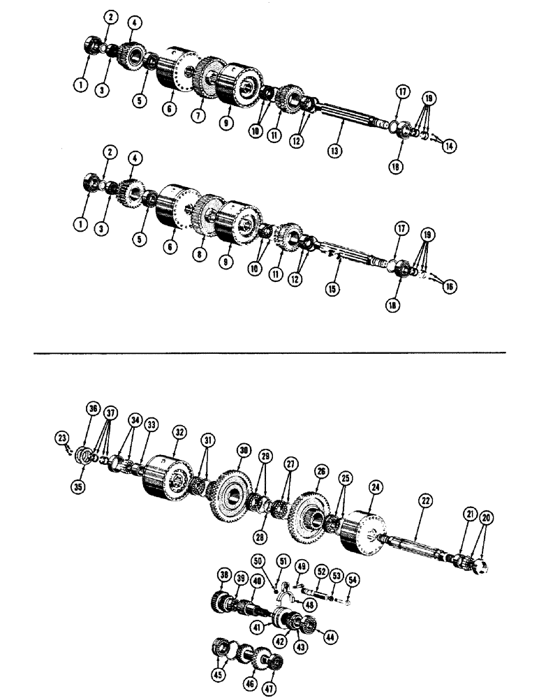 Схема запчастей Case 600 - (066) - TRANSMISSION INSTALLATION, MAIN DRIVE AND CLUTCH SHAFT PARTS (03) - TRANSMISSION