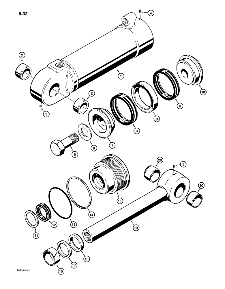 Схема запчастей Case 650 - (8-32) - DOZER ANGLE CYLINDER - G103467 (08) - HYDRAULICS