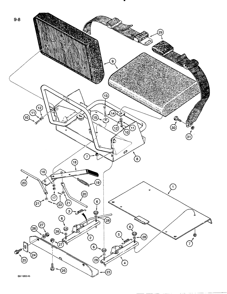 Схема запчастей Case 35C - (9-08) - BACKHOE SEAT, 855E CRAWLER ONLY (09) - CHASSIS/ATTACHMENTS