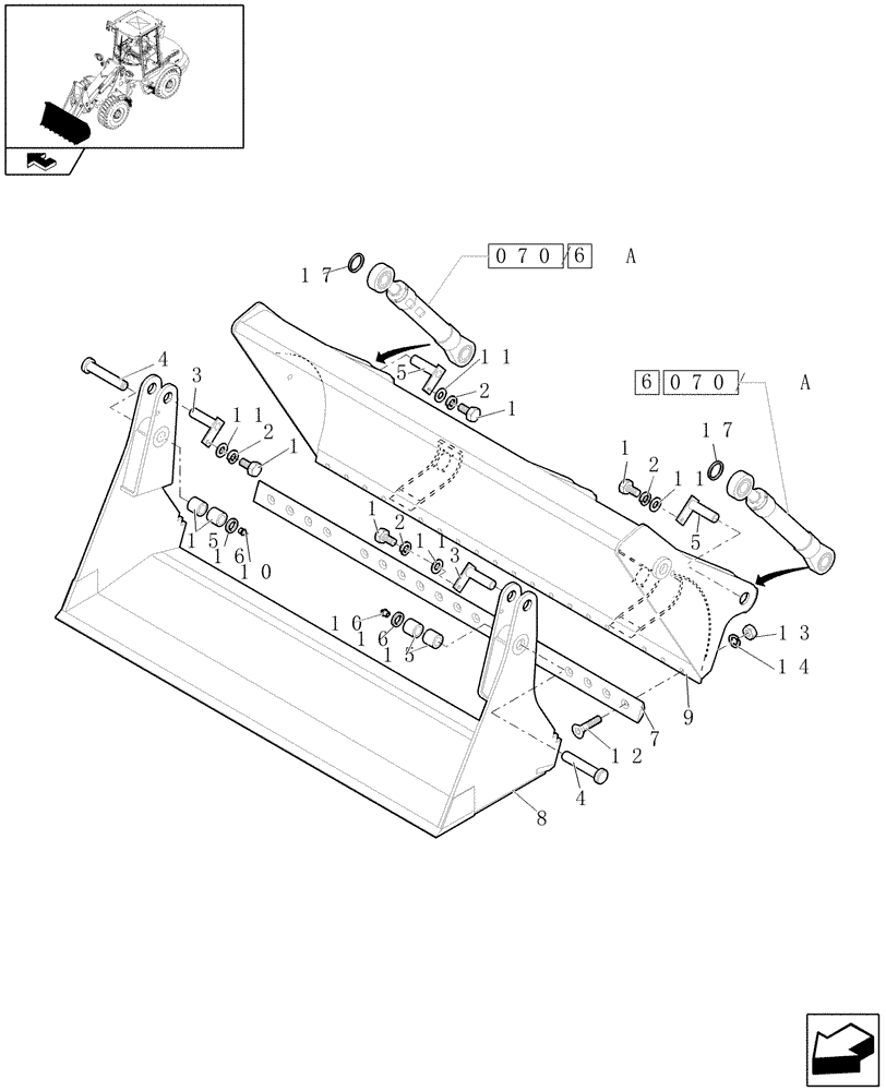 Схема запчастей Case 221E - (728[01]) - 4X1 STANDARD BUCKET (0,9M³) X 2100MM (09) - LOADER/BACKHOE