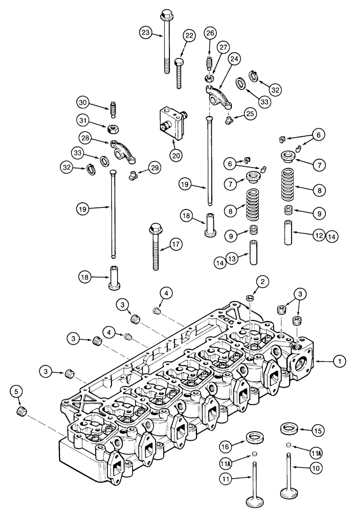 Схема запчастей Case 850E - (2-18) - CYLINDER HEAD AND VALVE MECHANISM, 6-590 ENGINE, 6T-590 (02) - ENGINE