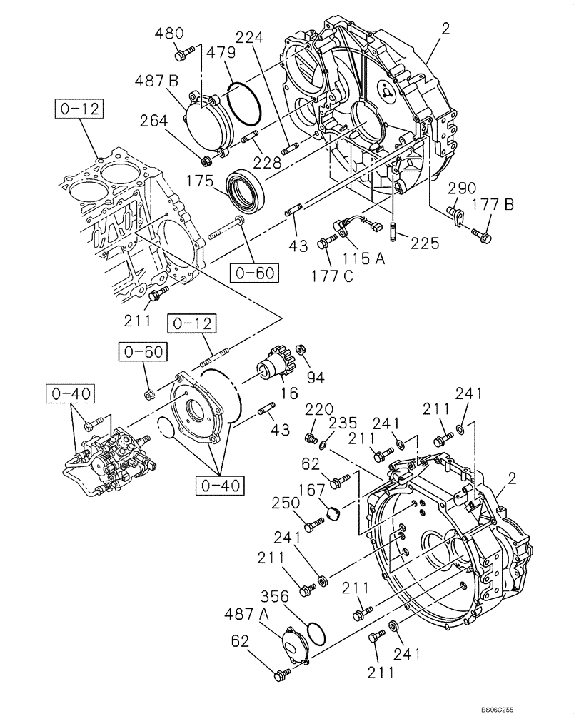 Схема запчастей Case CX350B - (02-15) - ENGINE FLYWHEEL HOUSING (02) - ENGINE