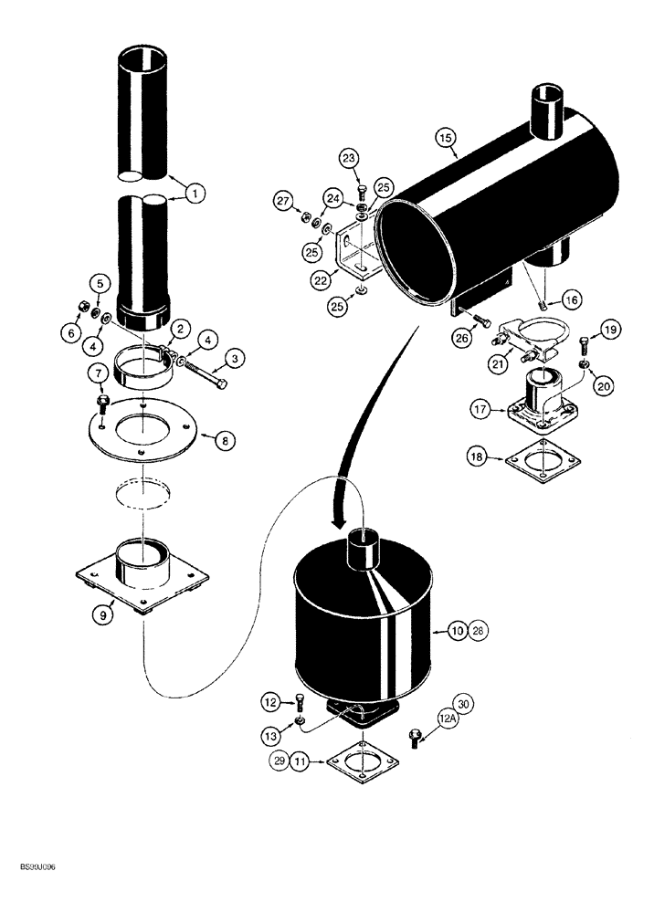 Схема запчастей Case 550G - (2-18) - MUFFLER MOUNTING AND EXHAUST PARTS, MODELS WITHOUT TURBOCHARGER (01) - ENGINE