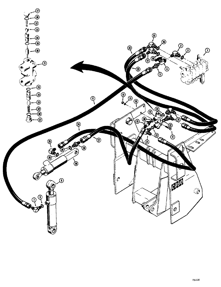 Схема запчастей Case 26B - (053A) - 3 POINT HITCH HYDRAULICS, D171960 ANTI-LEAKDOWN KIT 