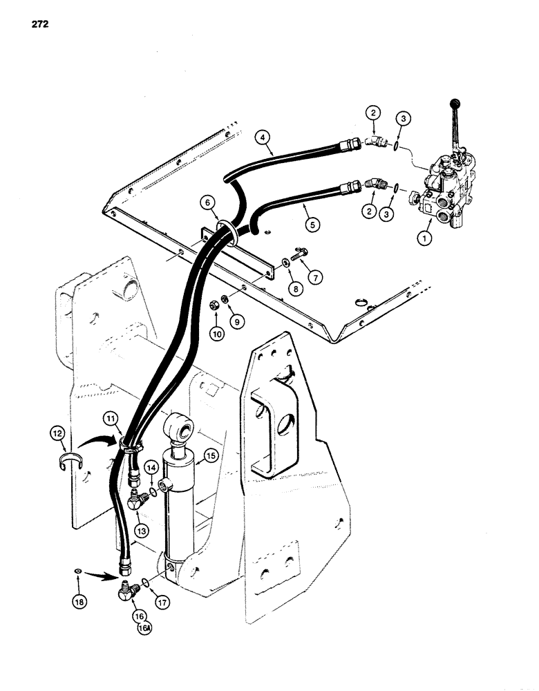 Схема запчастей Case 480D - (272) - THREE-POINT HITCH CYLINDER HYDRAULIC CIRCUIT, USED WITH MECHANICAL HITCH (35) - HYDRAULIC SYSTEMS