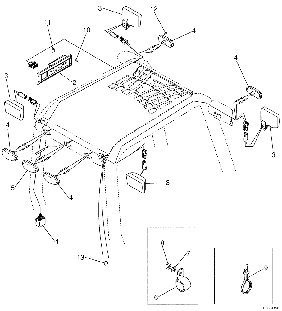 Схема запчастей Case 586G - (04-10) - LAMPS, TRACTOR CANOPY - INSTRUMENT CLUSTER (04) - ELECTRICAL SYSTEMS