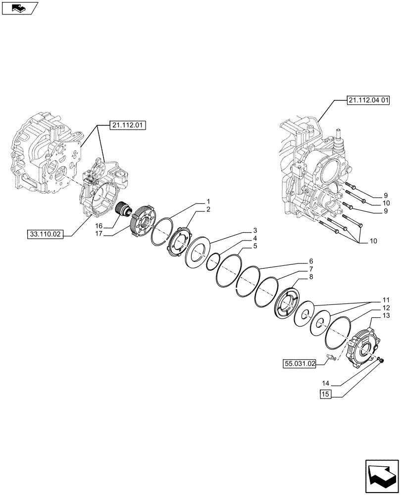 Схема запчастей Case 580SN WT - (33.110.01) - VAR - 423058, 423059, 423060. 423061 - TRANSMISSION, PARKING BRAKE (33) - BRAKES & CONTROLS