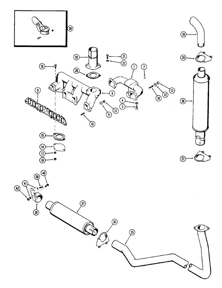 Схема запчастей Case 580 - (034) - MANIFOLDS AND MUFFLER, (159) SPARK IGNITION ENGINE (10) - ENGINE