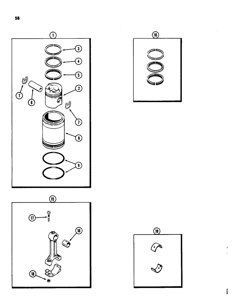 Схема запчастей Case 580D - (058) - PISTONS, 207 NATURALLY ASPIRATED DIESEL ENGINE (02) - ENGINE