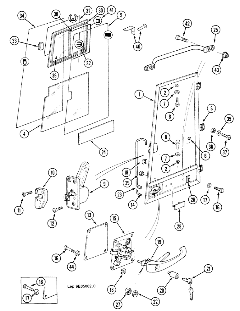 Схема запчастей Case 688C - (9E-24) - CAB DOOR (SCANDINAVIAN) (05.1) - UPPERSTRUCTURE CHASSIS/ATTACHMENTS