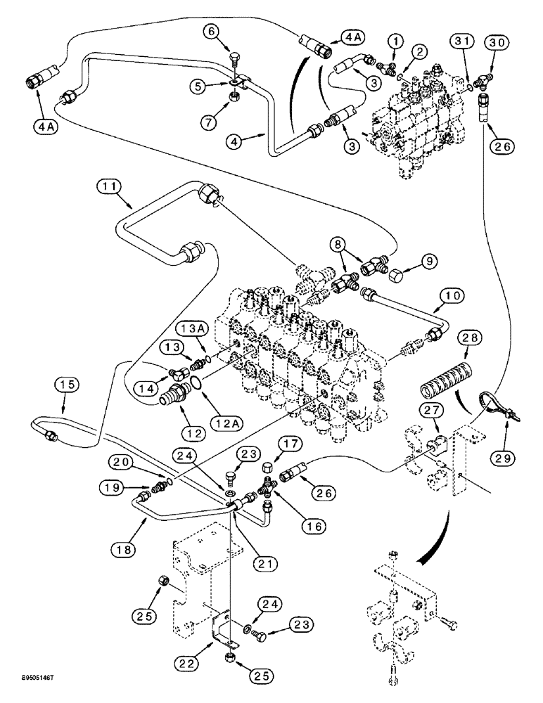 Схема запчастей Case 580SL - (8-040) - LOADER VALVE TO BACKHOE VALVE HYDRAULIC CIRCUIT, MODELS W/EXTENDABLE DIPPER W/O AUXILIARY HYDRAULICS (08) - HYDRAULICS