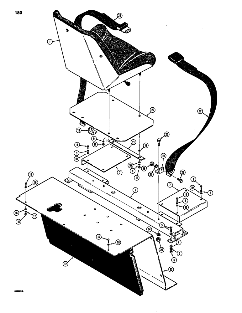 Схема запчастей Case 1835 - (180) - SEAT, SEAT BELT, AND HEAT SHIELD (09) - CHASSIS/ATTACHMENTS