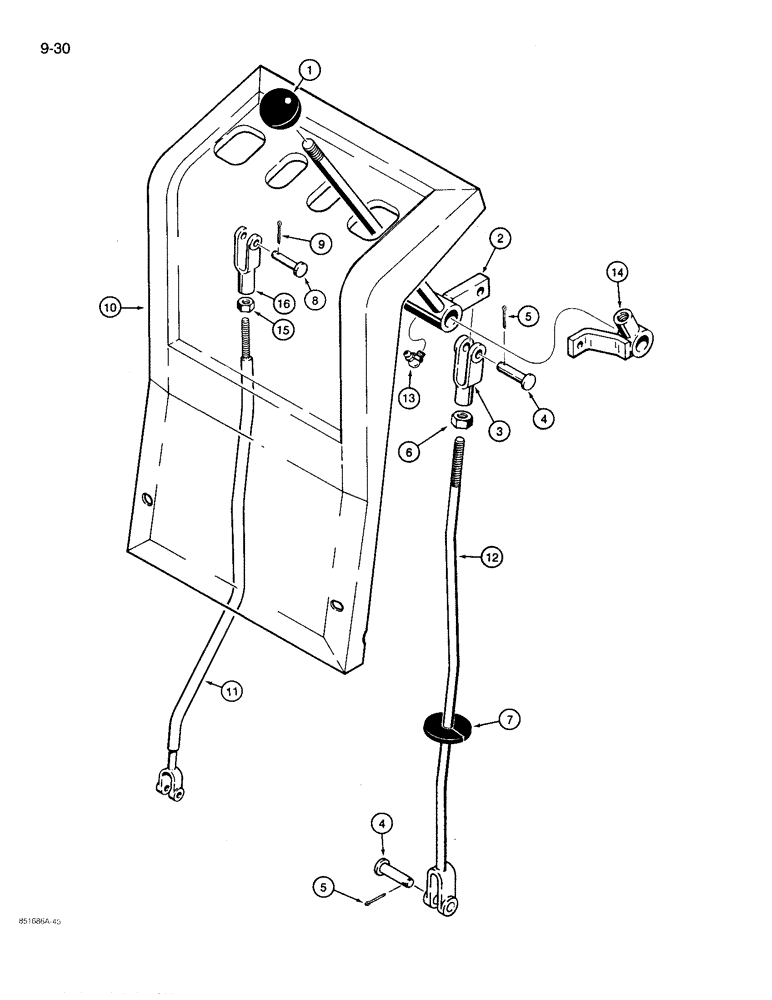 Схема запчастей Case 780D - (9-030) - BACKHOE EXTENDABLE DIPPER CONTROL, FOOT SWING MODELS (09) - CHASSIS/ATTACHMENTS