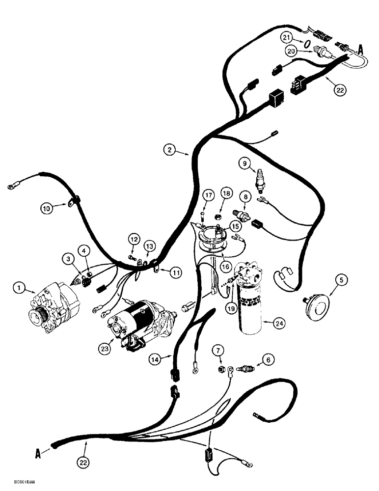 Схема запчастей Case 584E - (4-14) - ELECTRICAL CIRCUIT, ALTERNATOR, ENGING HARNESS AND CONNECTIONS, *HARNESS HAS PLASTIC WIRE CONNECTOR (04) - ELECTRICAL SYSTEMS