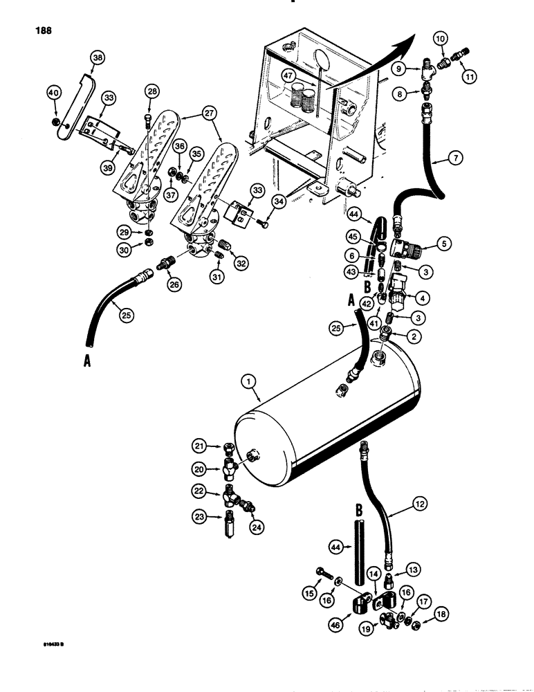 Схема запчастей Case 780B - (188) - BRAKE SYSTEM, RESERVOIR TO PROTECTION VALVES AND TREADLES (07) - BRAKES