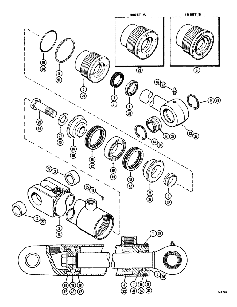 Схема запчастей Case 26 - (108) - G33351 3-POINT HITCH TILT CYLINDER, GLAND HAS IDENTIFICATION RING 