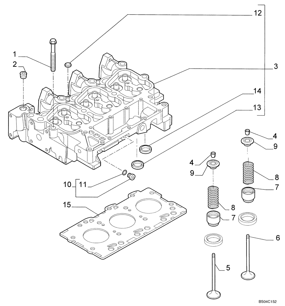 Схема запчастей Case 435 - (02-14) - CYLINDER HEAD (02) - ENGINE