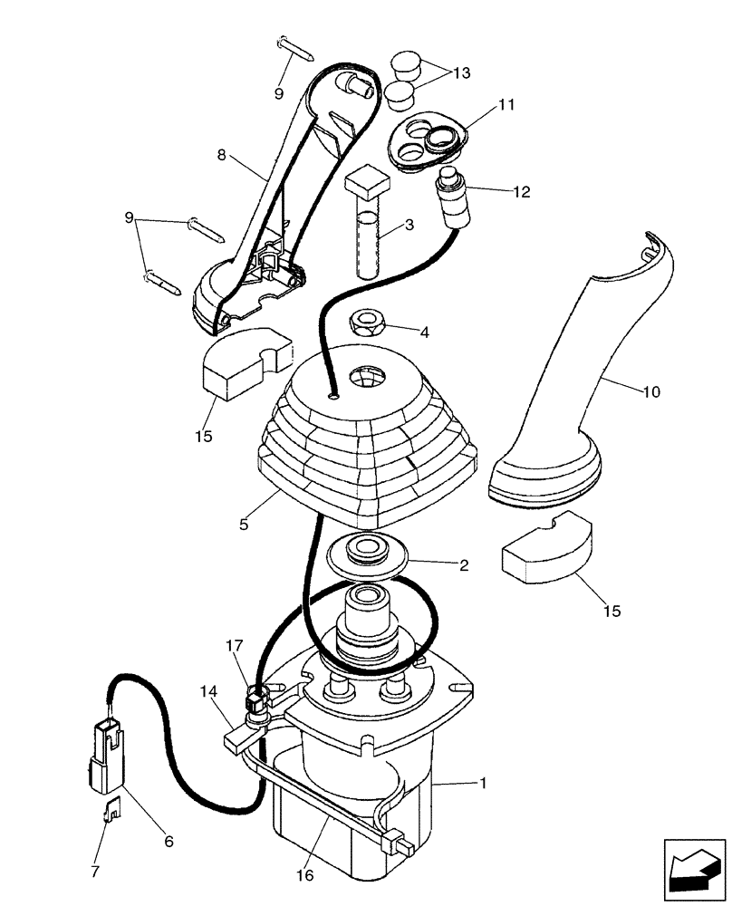 Схема запчастей Case 580SM - (35.150.15) - VALVE, JOYSTICK (PILOT CONTROLS) (LEFT-HAND) WITH HORN BUTTON (35) - HYDRAULIC SYSTEMS