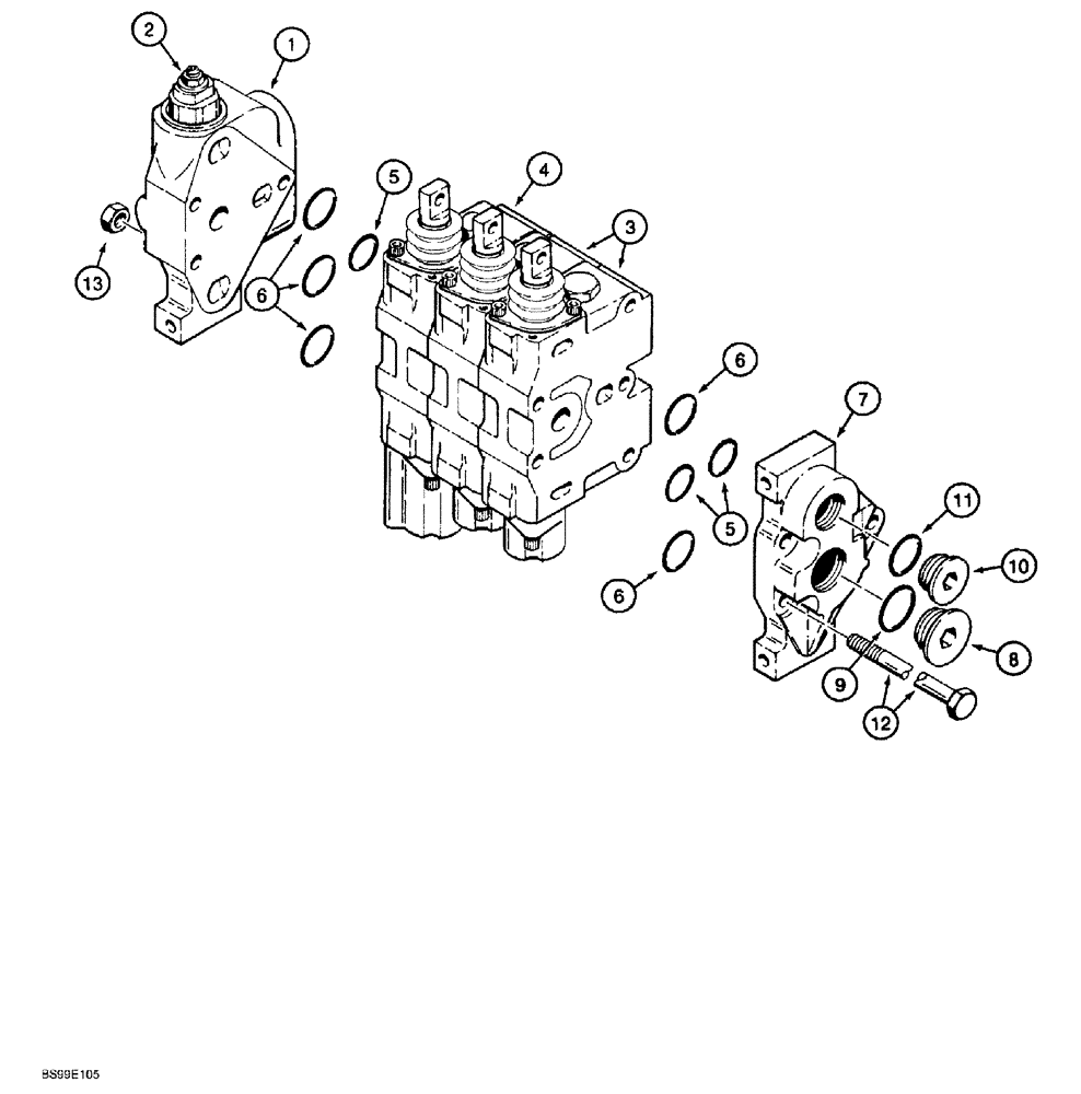 Схема запчастей Case 650G - (8-39A) - THREE SPOOL CONTROL VALVE (08) - HYDRAULICS