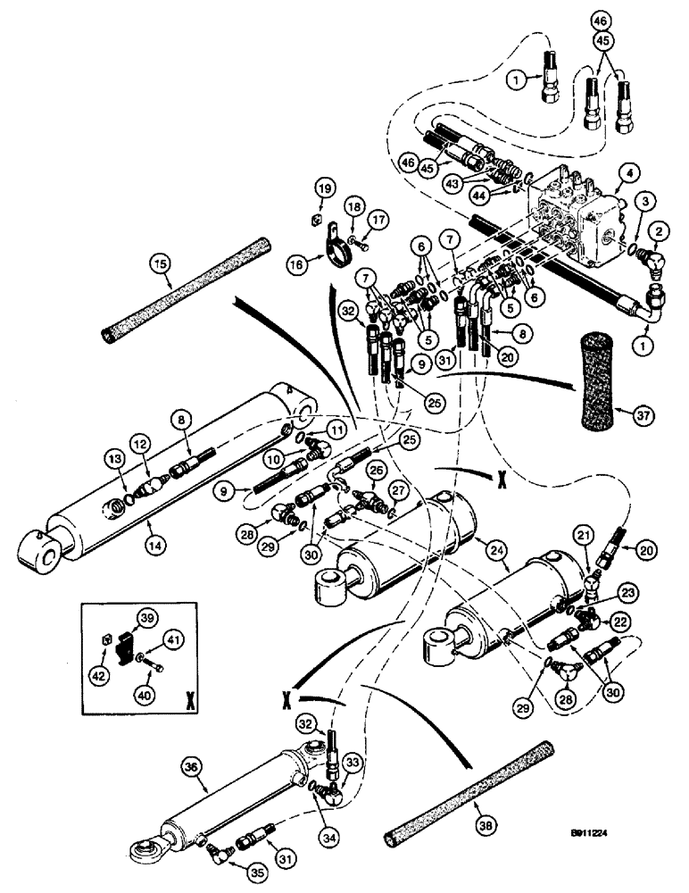 Схема запчастей Case 660 - (8-086) - PLOW HYDRAULIC CIRCUIT, PLOW SUPPLY AND RETURN LINES, FROM REAR BULKHEAD PLATE (08) - HYDRAULICS