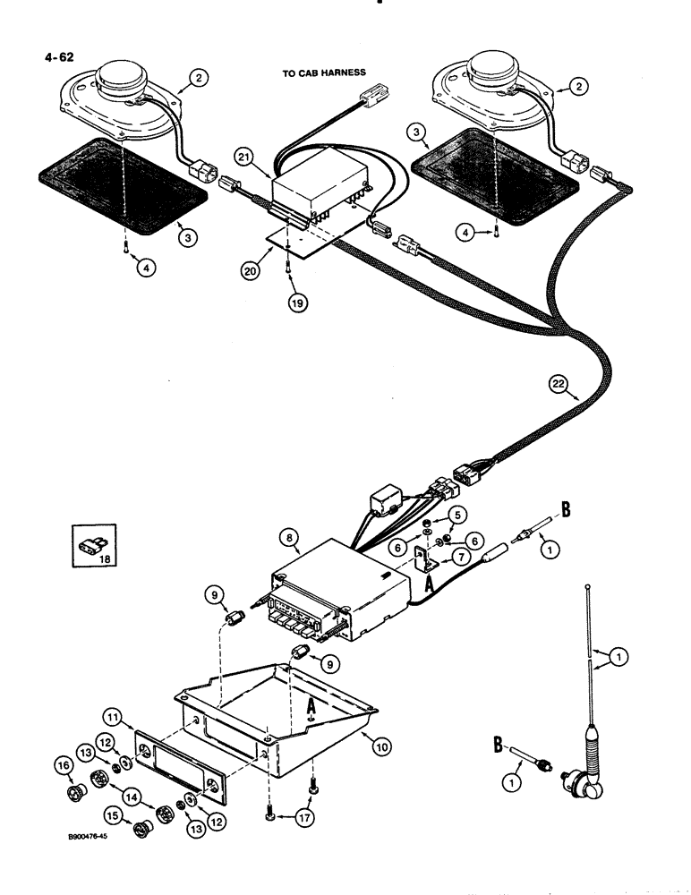 Схема запчастей Case 621 - (4-62) - RADIO AND MOUNTING PARTS (04) - ELECTRICAL SYSTEMS