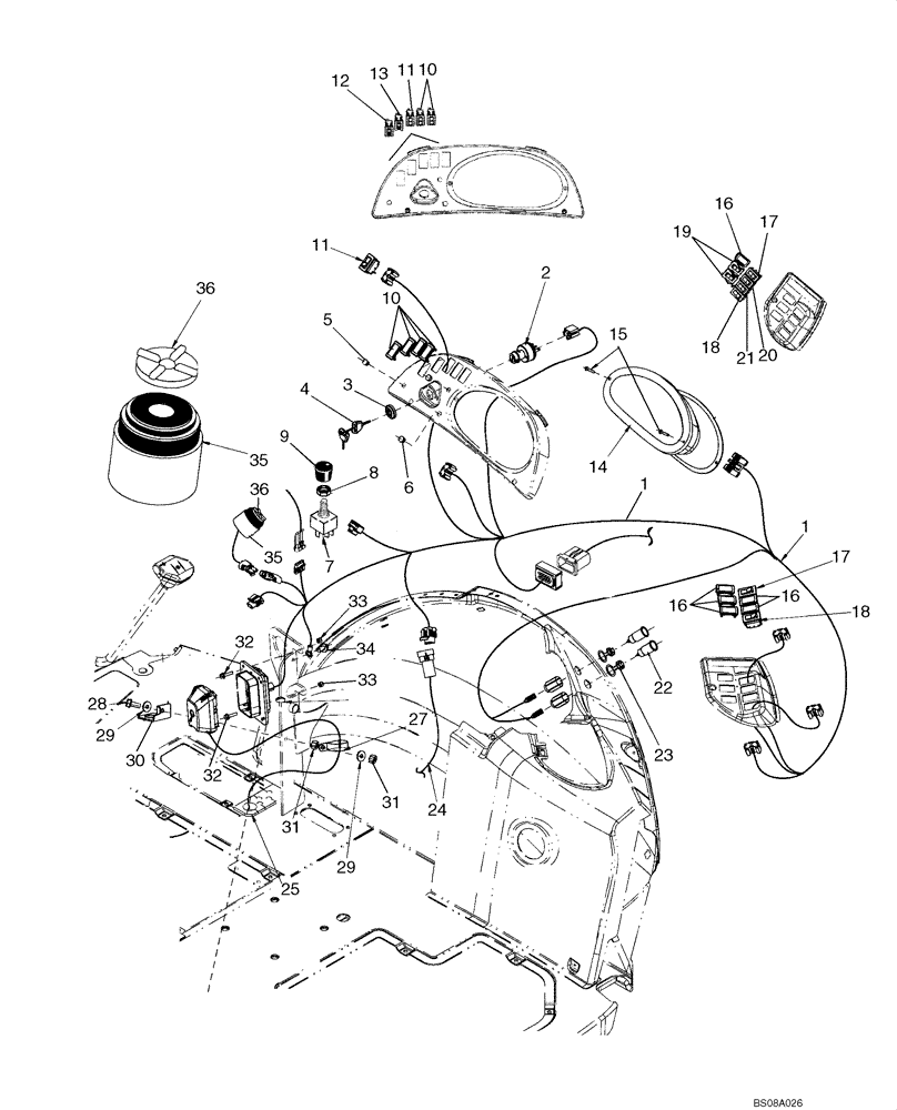 Схема запчастей Case 580M - (04-09) - HARNESS, SIDE CONSOLE - SWITCHES (04) - ELECTRICAL SYSTEMS