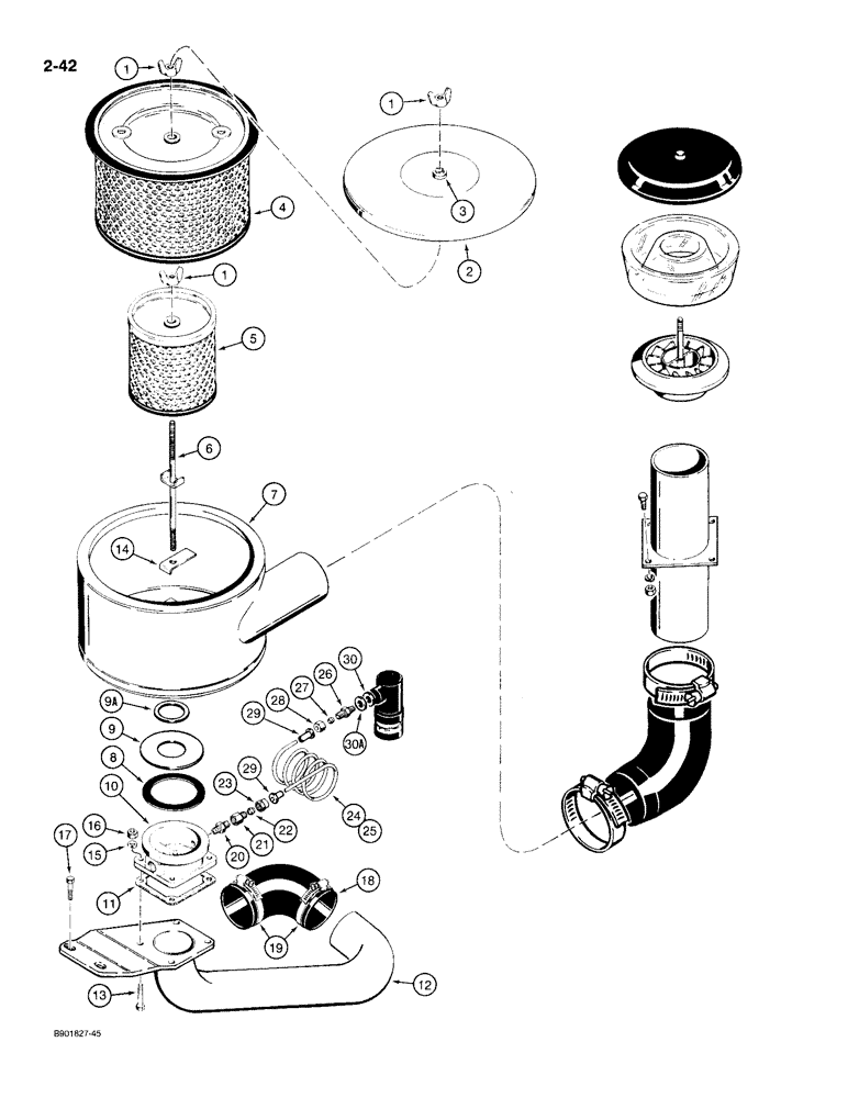 Схема запчастей Case W18B - (2-42) - AIR CLEANER AND MOUNTING (02) - ENGINE