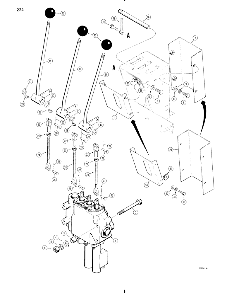 Схема запчастей Case W11 - (224) - LOADER CONTROL VALVE AND LEVERS (THREE SPOOL) (08) - HYDRAULICS