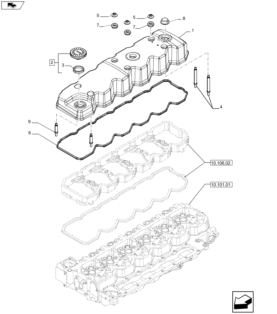 Схема запчастей Case F4HFA613A E002 - (10.101.02) - HEAD COVER (2857091) (10) - ENGINE