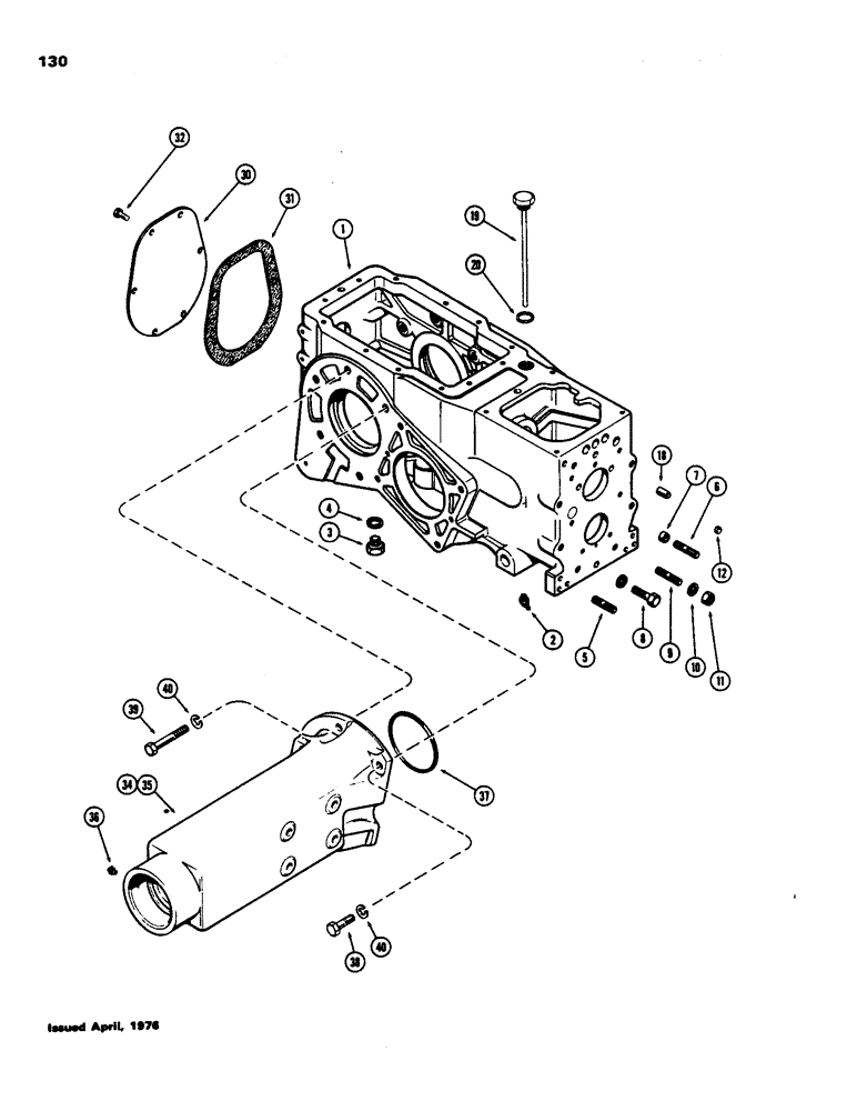 Схема запчастей Case 480B - (130) - TRANSMISSION CASE AND AXLE HOUSINGS 