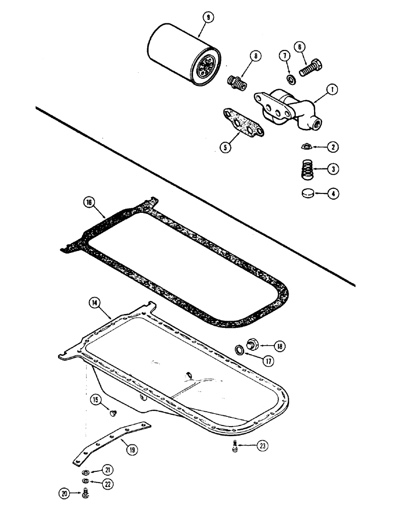 Схема запчастей Case W7E - (024) - OIL FILTER, (301B) DIESEL ENGINE, OIL PAN (02) - ENGINE