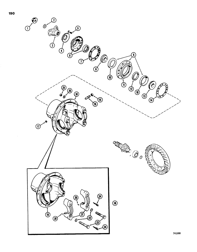 Схема запчастей Case W26B - (190) - L58803 REAR AXLE DIFFERENTIAL, DRIVE SHAFT YOKE, CAGE AND CARRIER (06) - POWER TRAIN