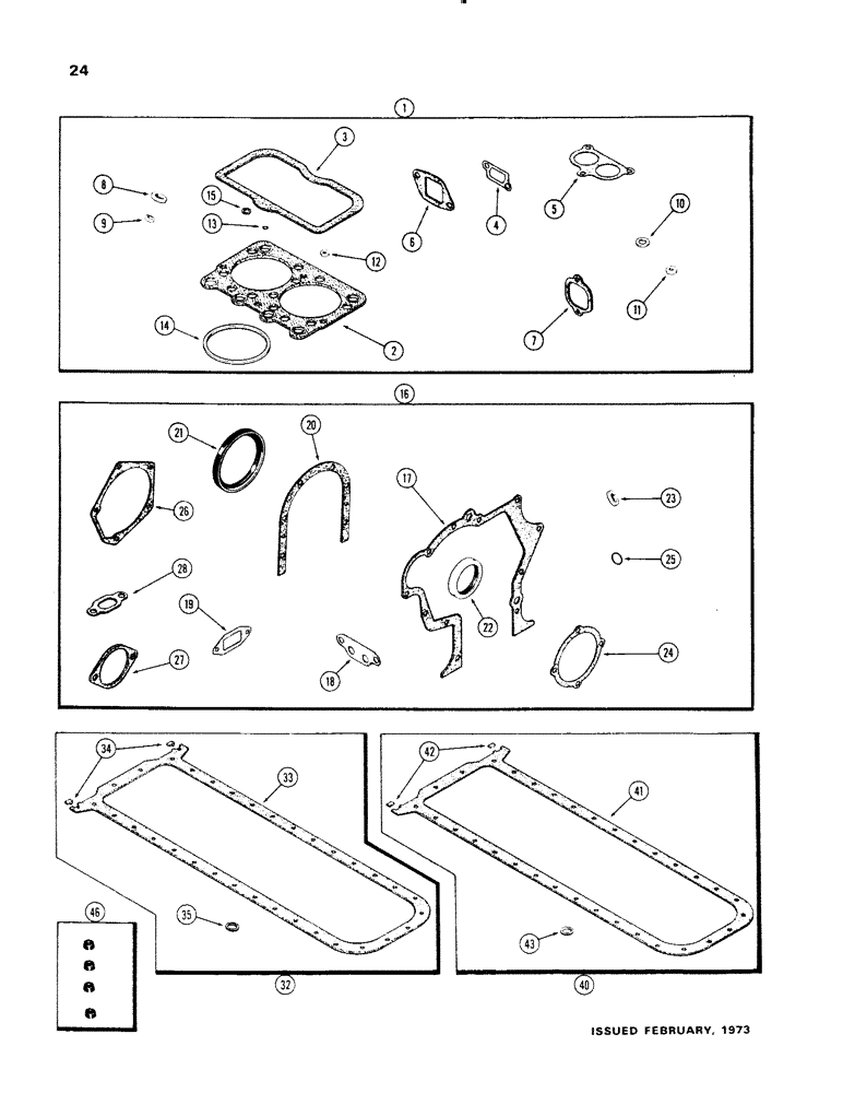 Схема запчастей Case 1150 - (024) - ENGINE GASKET KITS, (401B) DIESEL ENGINE (01) - ENGINE