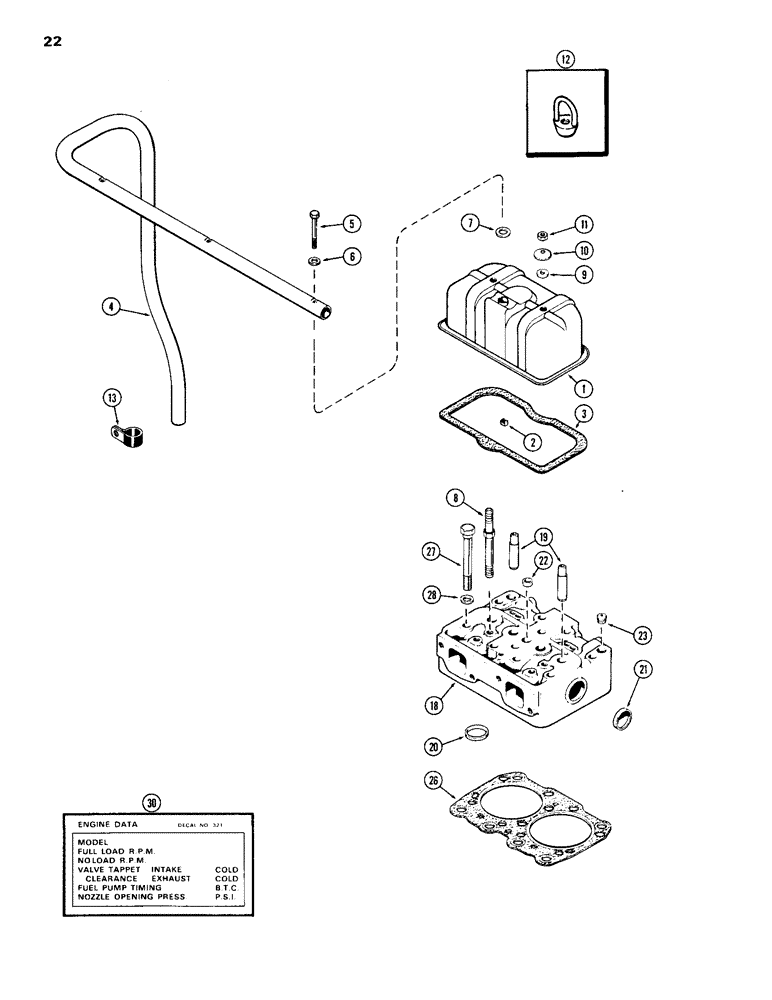 Схема запчастей Case 1150B - (022) - CYLINDER HEAD AND COVER, (451BD) AND (451BDT) DIESEL ENGS. (01) - ENGINE