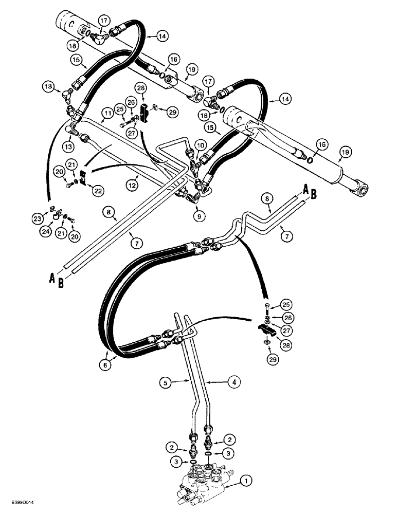 Схема запчастей Case 1838 - (8-06) - LOADER BUCKET HYDRAULIC CIRCUIT USED ON MODELS W/OUT SELF-LEVELING (08) - HYDRAULICS