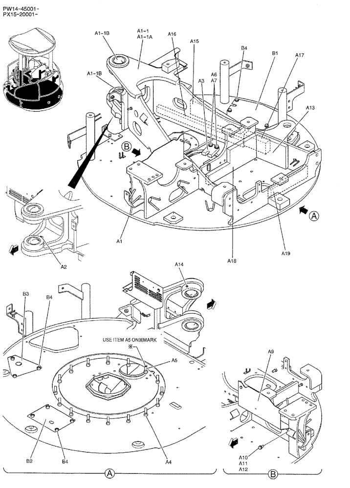 Схема запчастей Case CX36B - (01-001) - FRAME ASSY, UPP (05) - SUPERSTRUCTURE