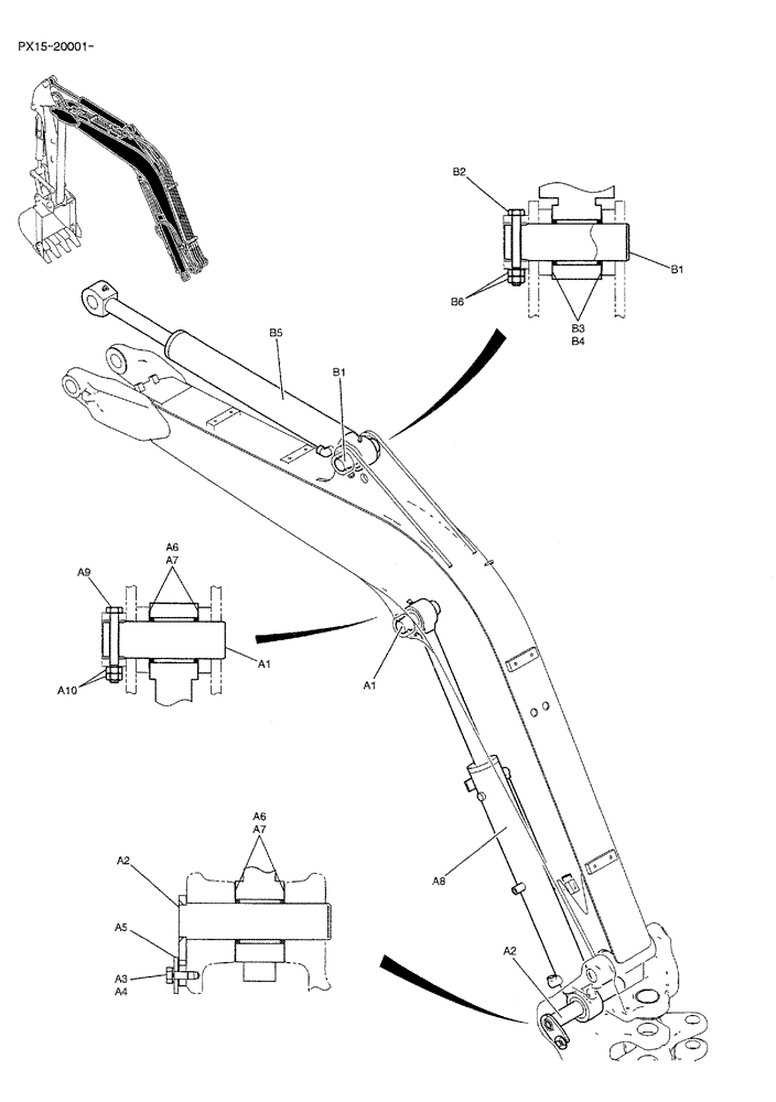 Схема запчастей Case CX36B - (03-005) - CYLINDER INSTAL (CAB) Attachments