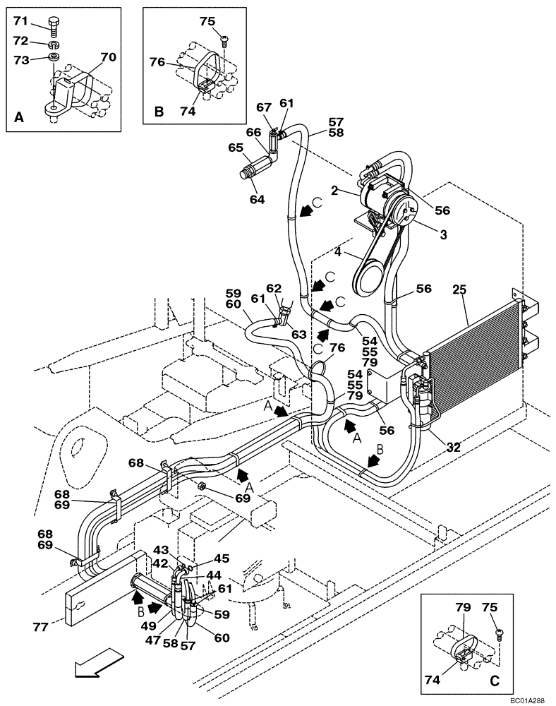 Схема запчастей Case CX240 - (09-23) - AIR CONDITIONING - CONDENSER AND RECEIVER-DRIER (09) - CHASSIS