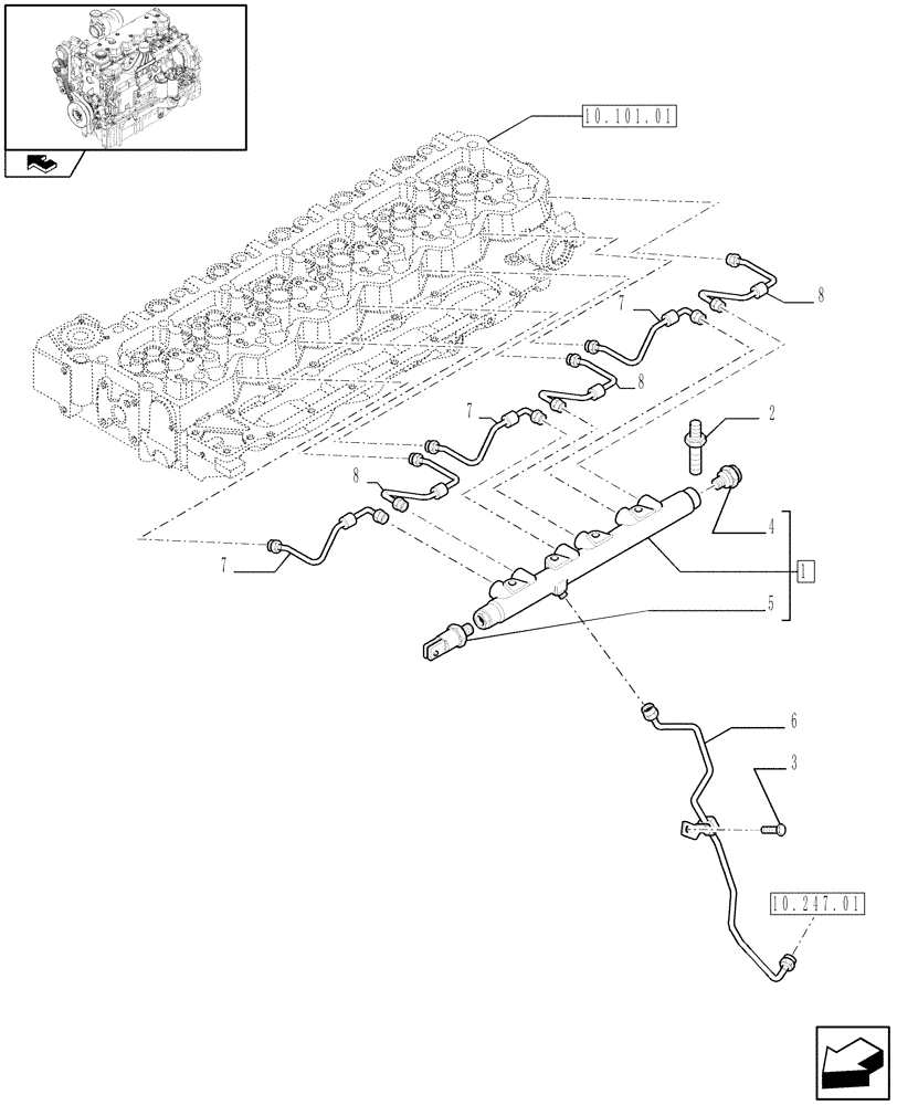 Схема запчастей Case F4DFE613B A004 - (10.218.03) - INJECTION EQUIPMENT - PIPING (10) - ENGINE