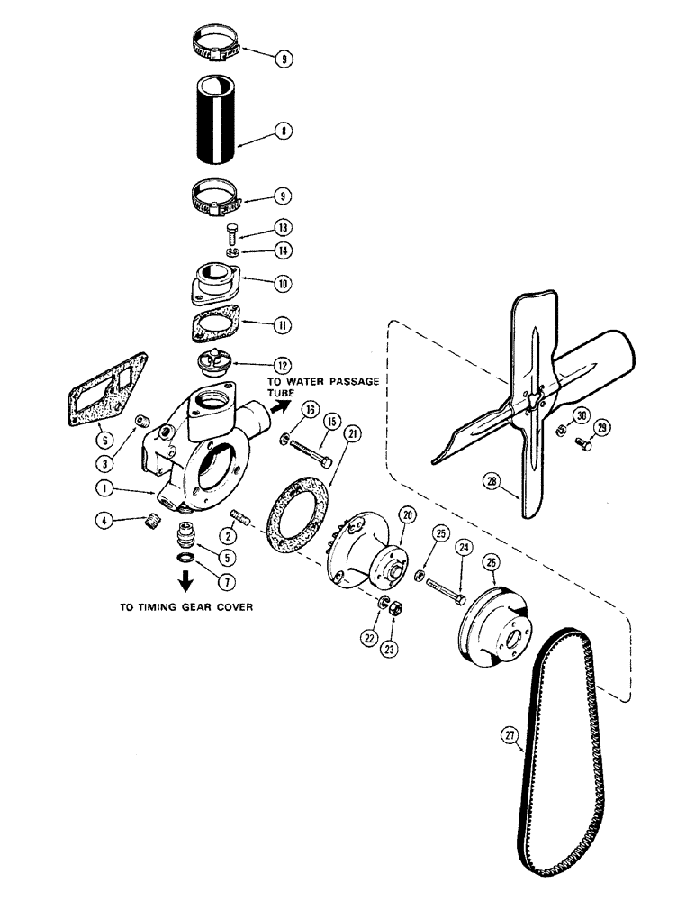 Схема запчастей Case 580B - (013A) - WATER PUMP & FAN, (188) DIESEL ENGINE, 1ST USED ENG. SER. NO 2728315 (02) - ENGINE